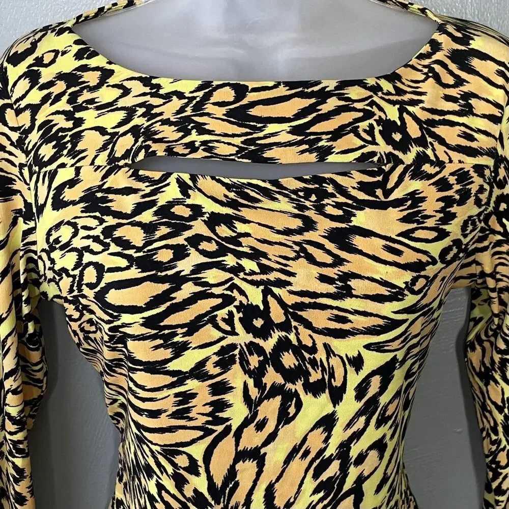 Animal Print Top Size Small Leopard Cheetah Y2K Cutout Club Rave Indie Sleaze - Picture 3 of 9